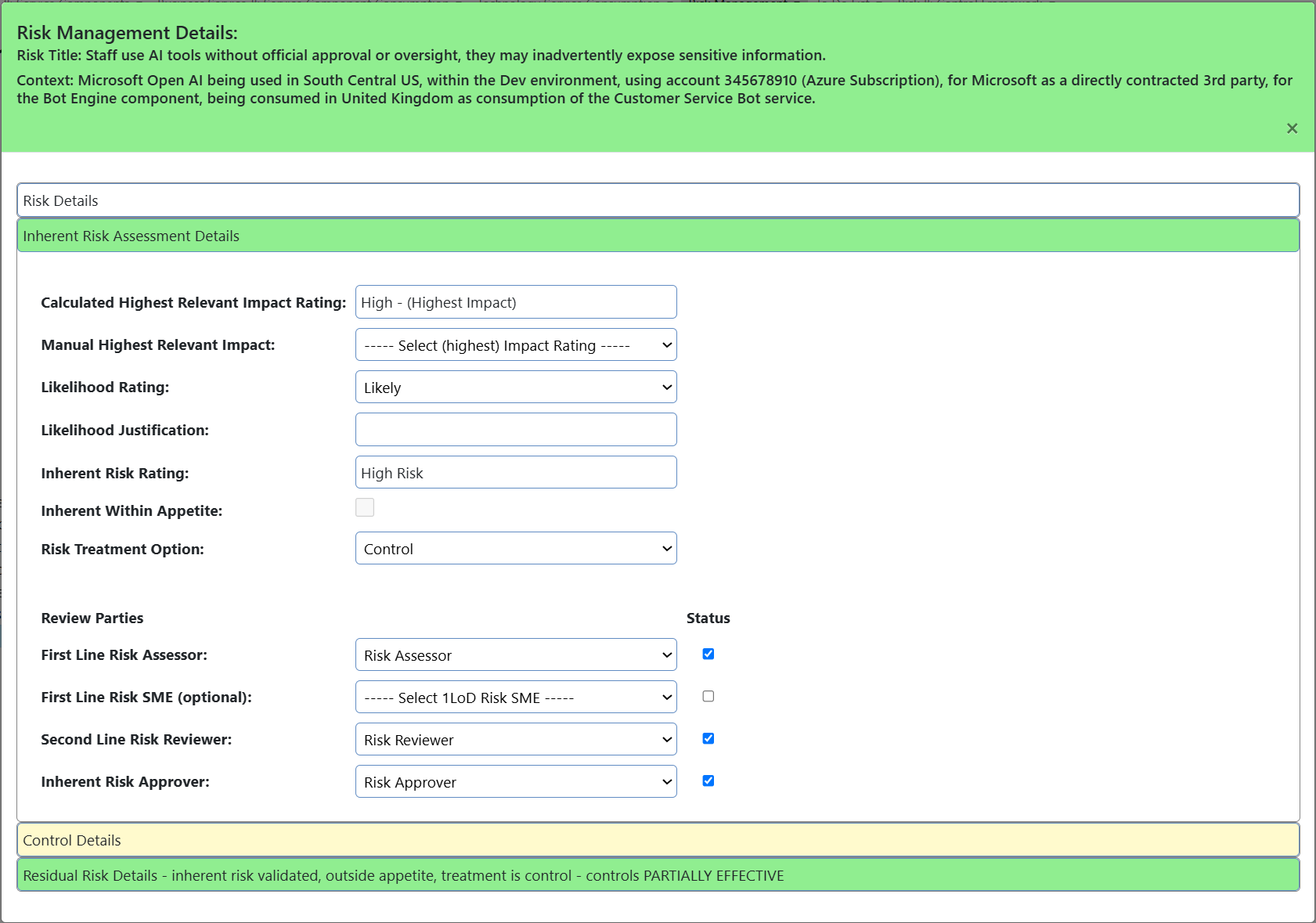 Risk Management Dashboard